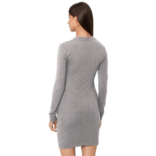 Chic Gray Cotton Blend Dress with Logo Detail - SEHABRANDS