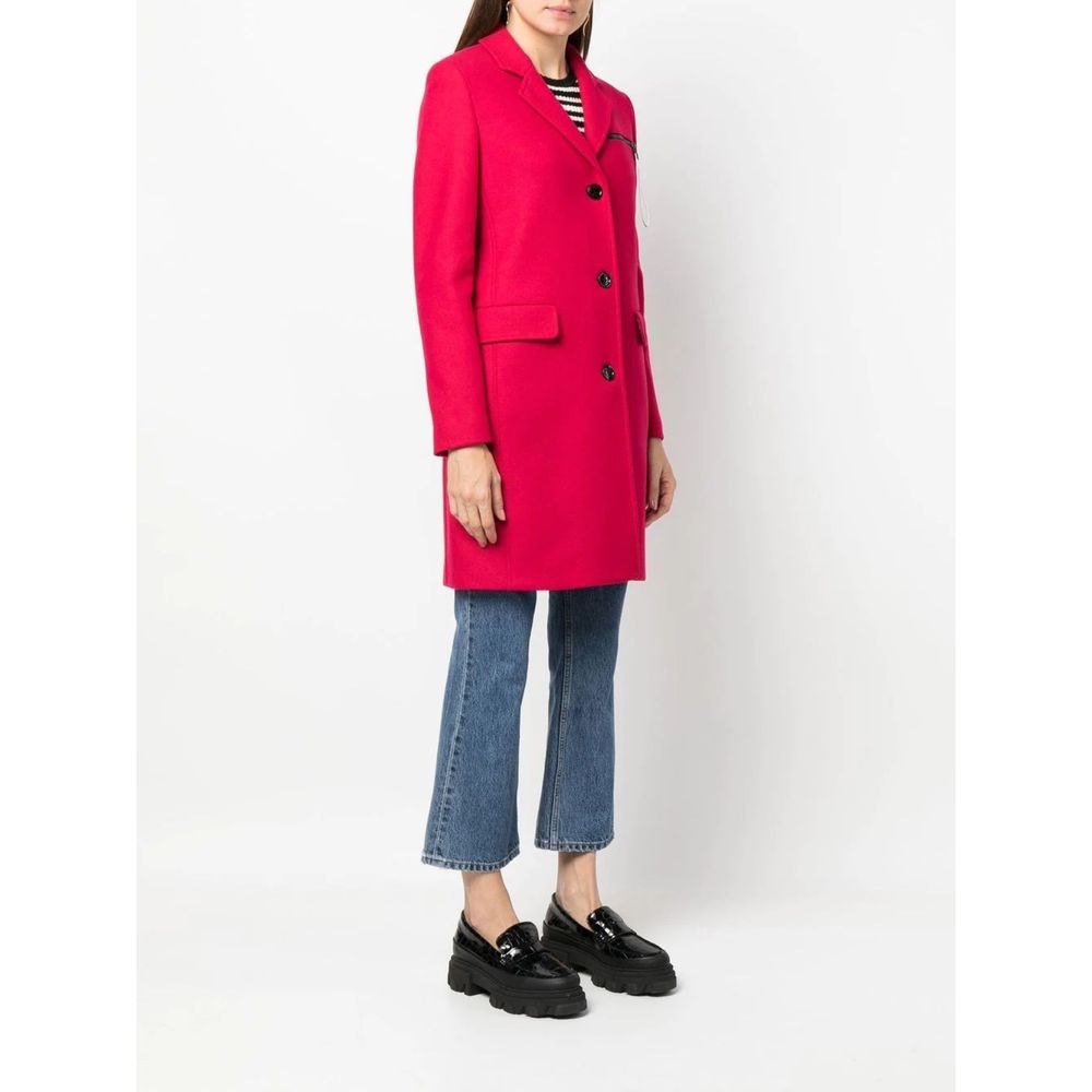 Chic Pink Woolen Coat with Logo Details - SEHABRANDS