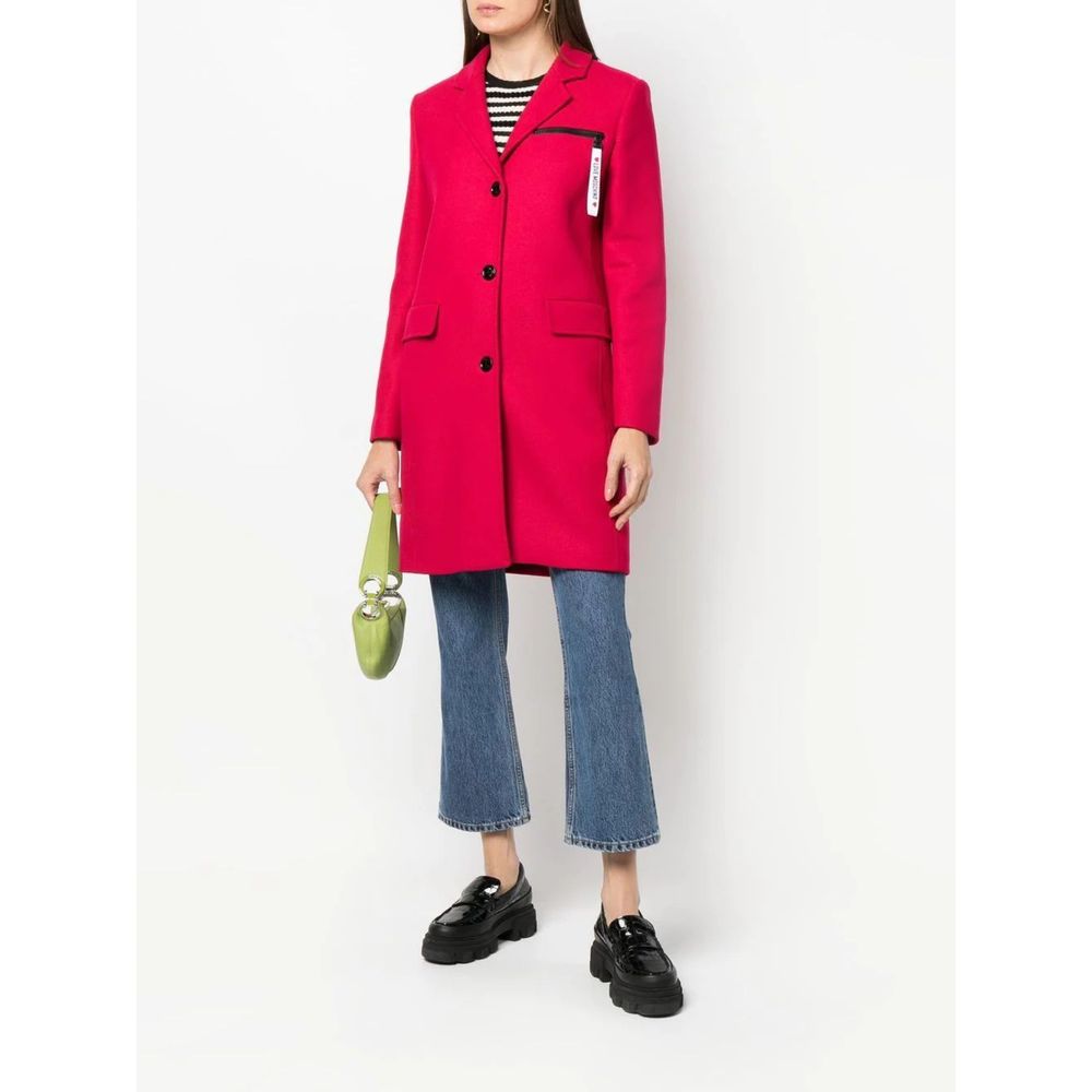 Chic Pink Woolen Coat with Logo Details - SEHABRANDS