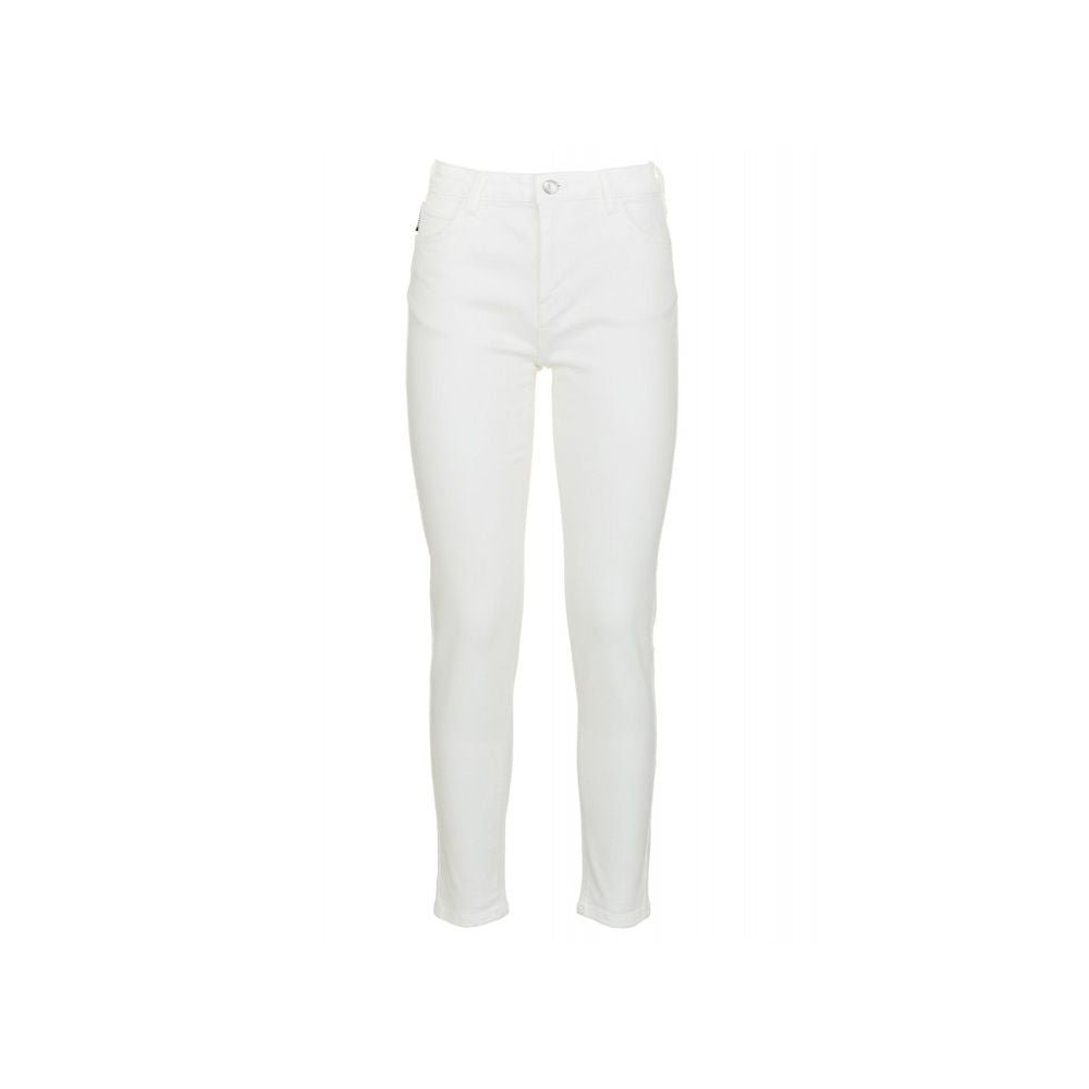 White High-Waisted Slim Denim Trousers - SEHABRANDS