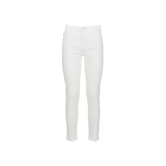 White High-Waisted Slim Denim Trousers - SEHABRANDS