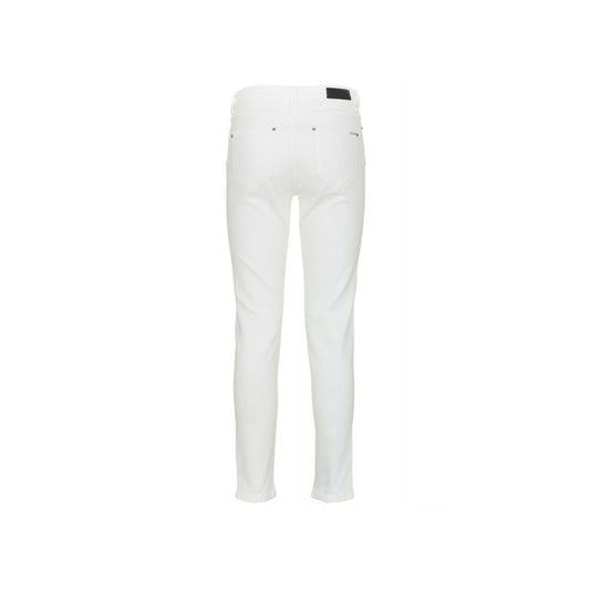 White High-Waisted Slim Denim Trousers - SEHABRANDS