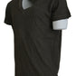 Gray Cotton Linen Short Sleeves V-neck T-shirt - SEHABRANDS