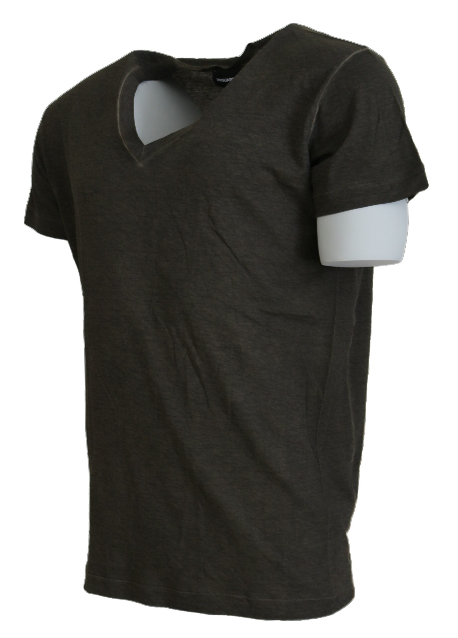 Gray Cotton Linen Short Sleeves V-neck T-shirt - SEHABRANDS