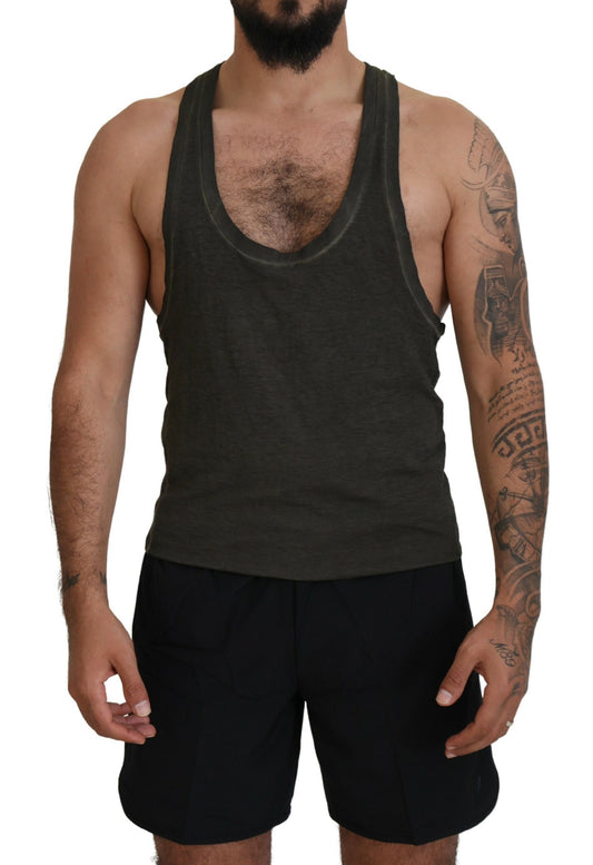 Gray Cotton Linen Sleeveless Tank T-shirt - SEHABRANDS