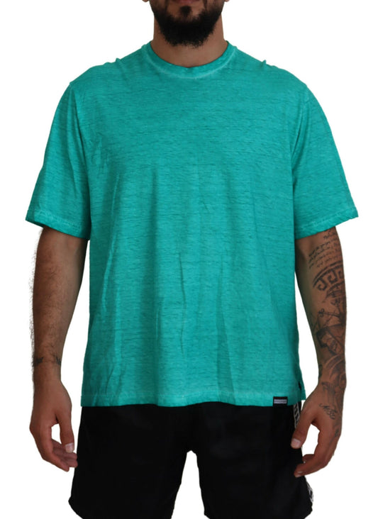 Light Green Cotton Linen Short Sleeves T-shirt - SEHABRANDS