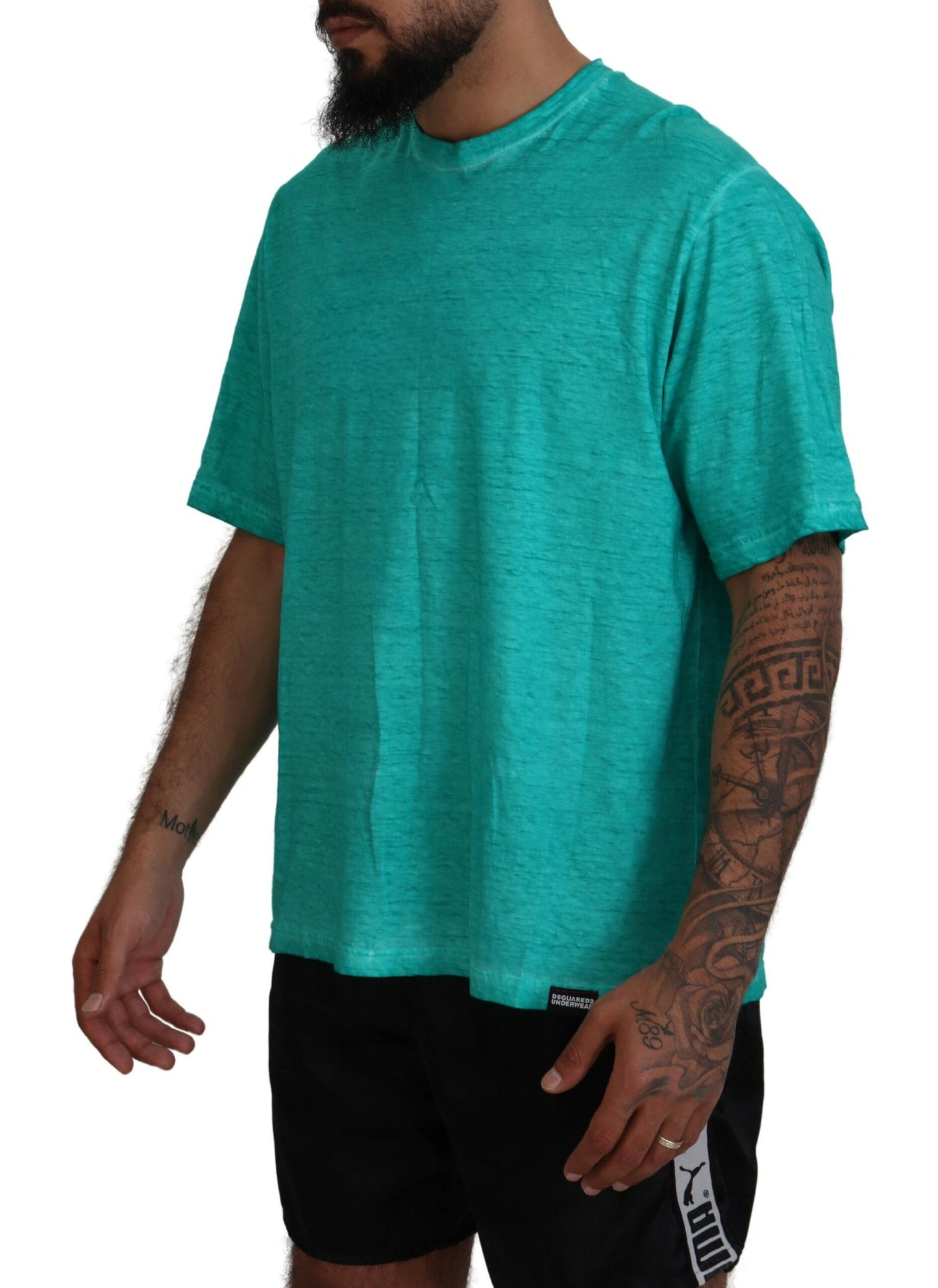 Light Green Cotton Linen Short Sleeves T-shirt - SEHABRANDS