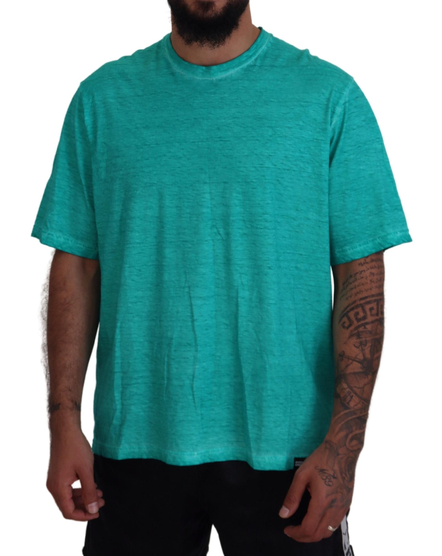 Light Green Cotton Linen Short Sleeves T-shirt - SEHABRANDS