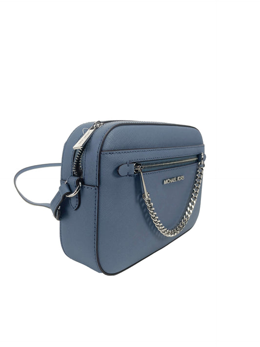 Jet Set East West Large Denim Leather Zip Chain Crossbody Bag - SEHABRANDS