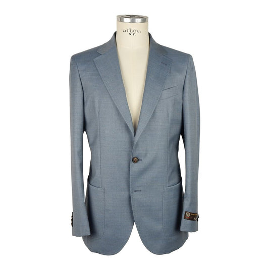 Light Blue Wool Men's Blazer - SEHABRANDS