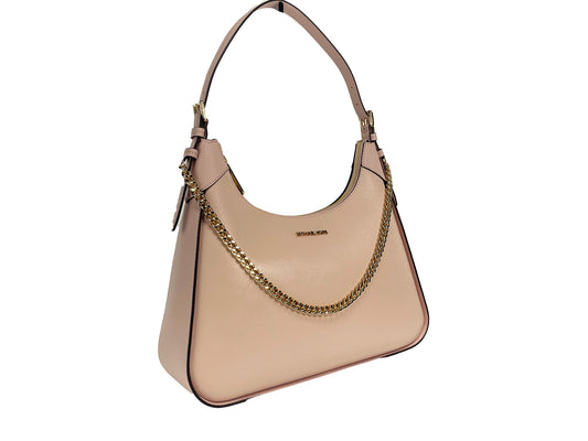 Wilma Large Smooth Leather Chain Shoulder Bag Purse Powder Blush - SEHABRANDS