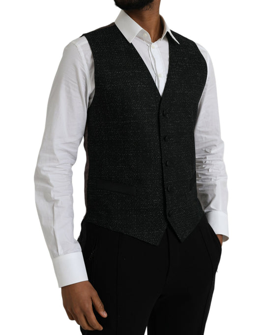 Dolce & Gabbana Black Brown Silk Waistcoat Dress Formal Vest