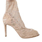 Dolce & Gabbana Beige Stretch Taormina Lace Boots Shoes