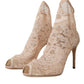 Dolce & Gabbana Beige Stretch Taormina Lace Boots Shoes