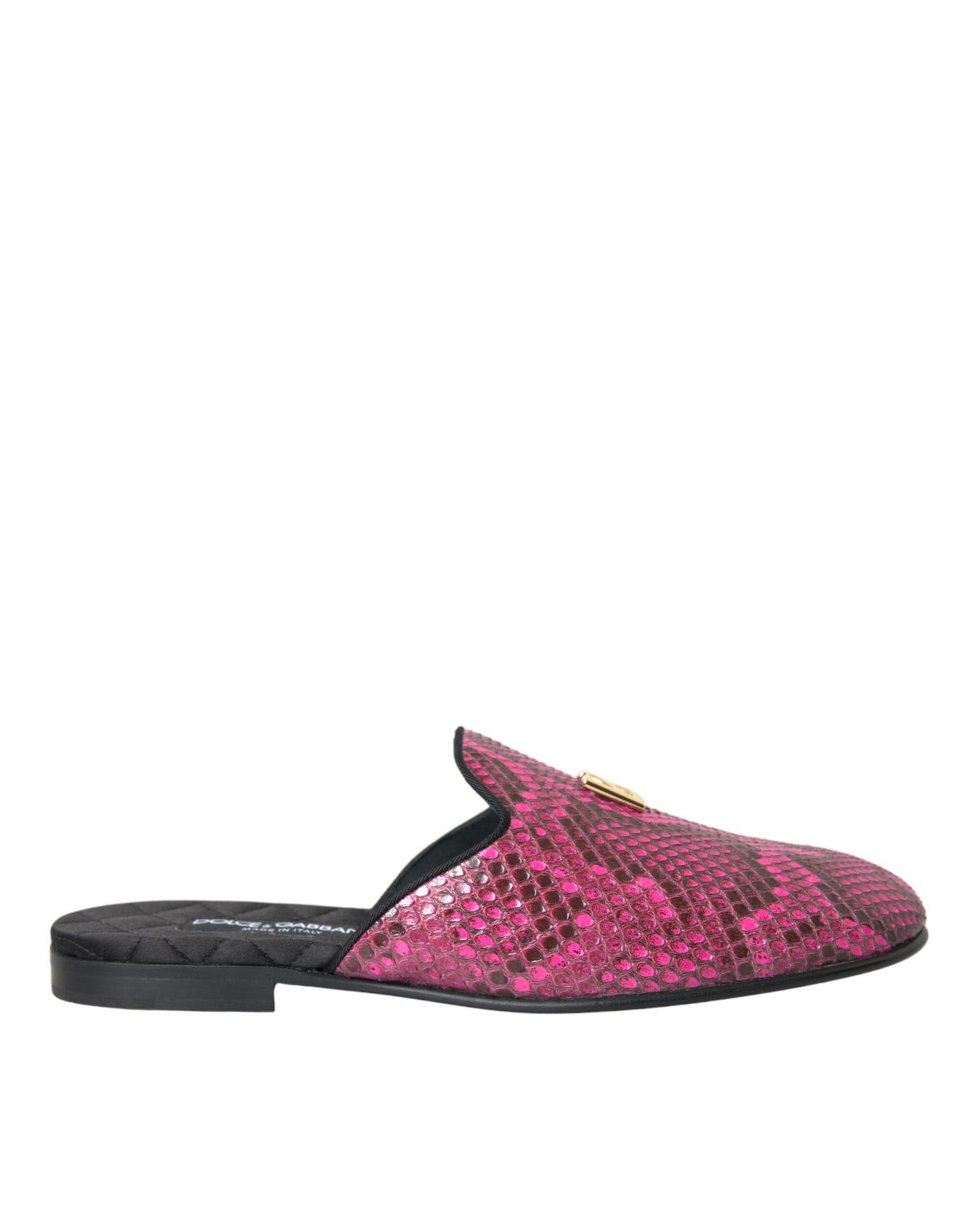 Dolce & Gabbana Fuchsia Python Logo Mule Flat Sandals Shoes