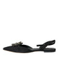 Dolce & Gabbana Black Leather Crystal Slingback Sandals Shoes