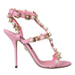 Dolce & Gabbana Pink Leather Embellished Heels Sandals Shoes