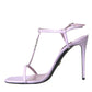 Dolce & Gabbana Purple Leather Logo Ankle Strap Heels Sandals Shoes