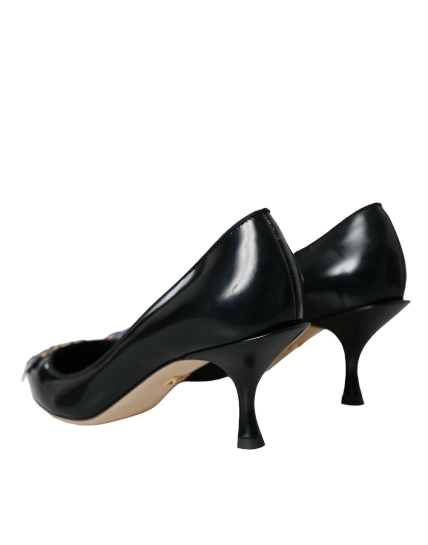 Dolce & Gabbana Black Leather BOOM Patch Heels Pumps Shoes