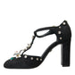 Dolce & Gabbana Black Lilies Crystal Heels Pumps Shoes