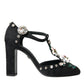 Dolce & Gabbana Black Lilies Crystal Heels Pumps Shoes