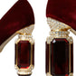 Dolce & Gabbana Red Velvet Gold Crystals Heels Mary Jane Shoes