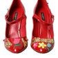 Dolce & Gabbana Red Leather Embellished Mary Jane Pumps Heels Shoes