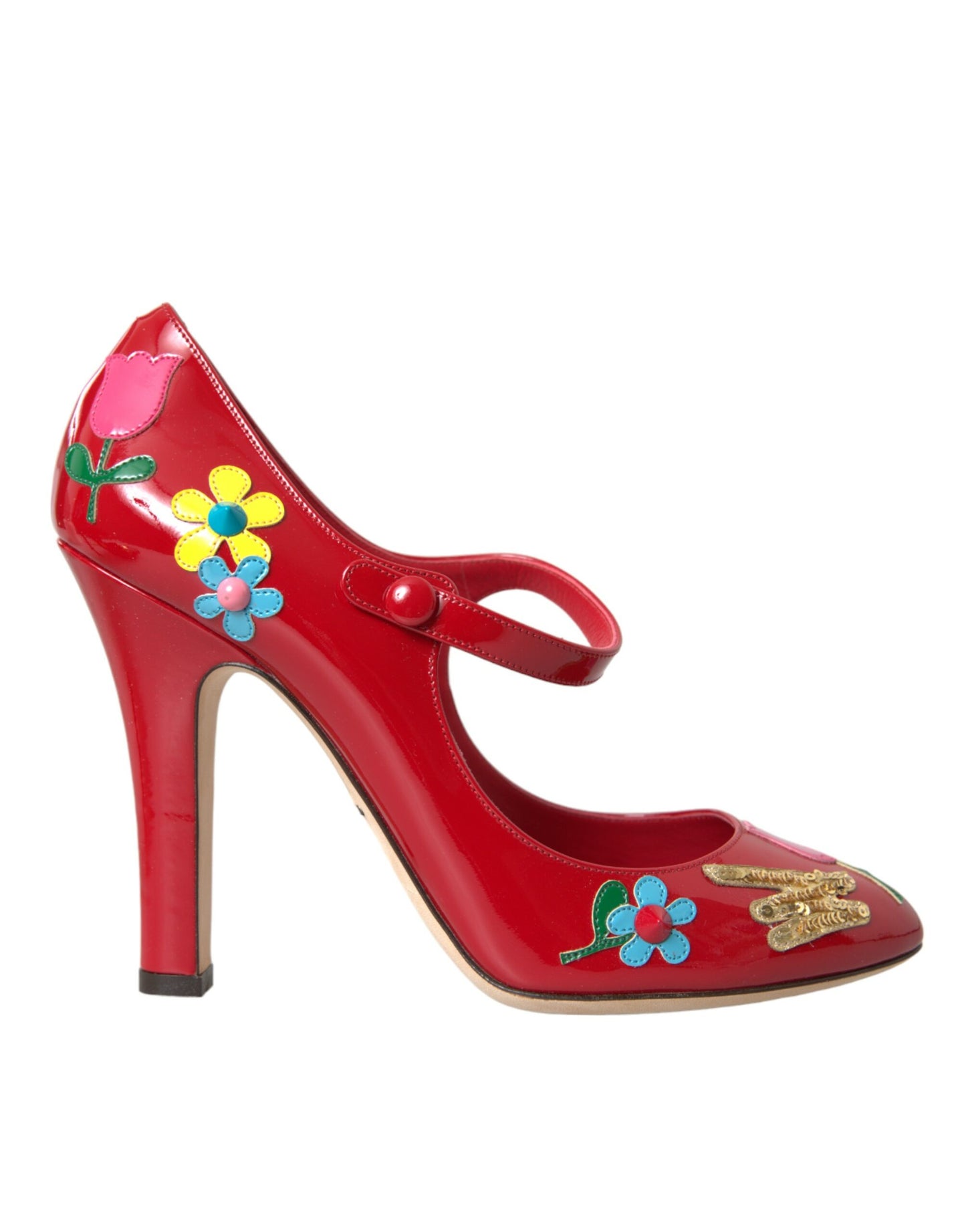 Dolce & Gabbana Red Leather Embellished Mary Jane Pumps Heels Shoes