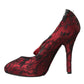 Dolce & Gabbana Red Black Floral Lace Mary Jane Pumps Shoes