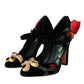 Dolce & Gabbana Black Roses Crystal Brooch Mary Jane Shoes