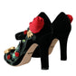 Dolce & Gabbana Black Roses Crystal Brooch Mary Jane Shoes