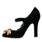 Dolce & Gabbana Black Roses Crystal Brooch Mary Jane Shoes