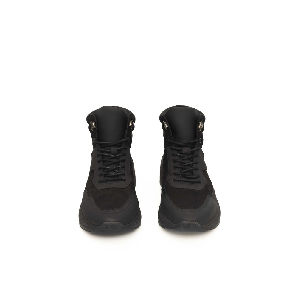 Black Leather Men Sneaker - SEHABRANDS