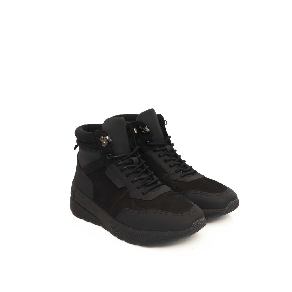 Black Leather Men Sneaker - SEHABRANDS