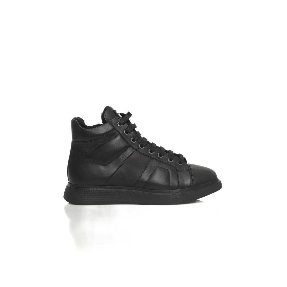 Black Leather Women Sneaker - SEHABRANDS