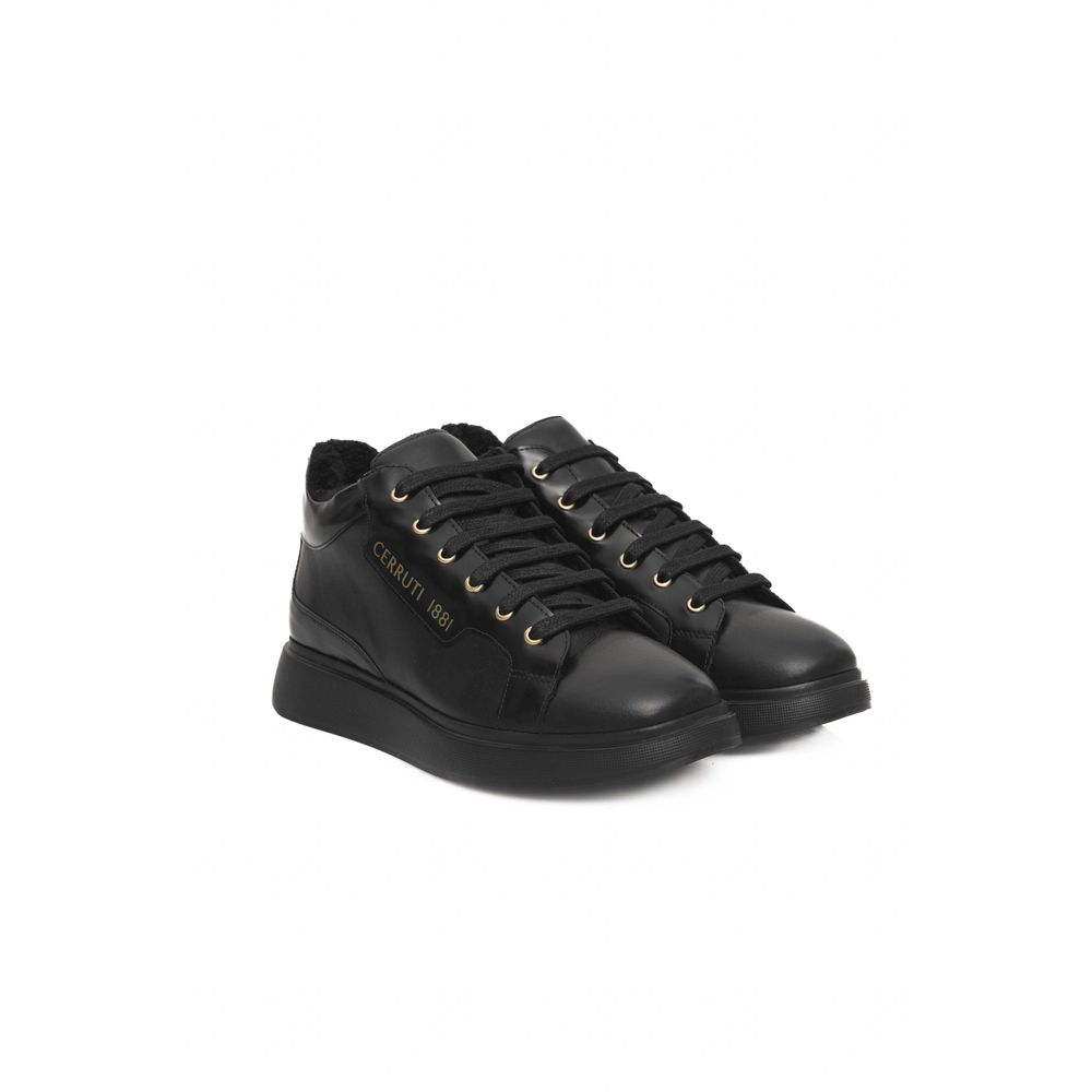 Black Leather Women Sneaker - SEHABRANDS