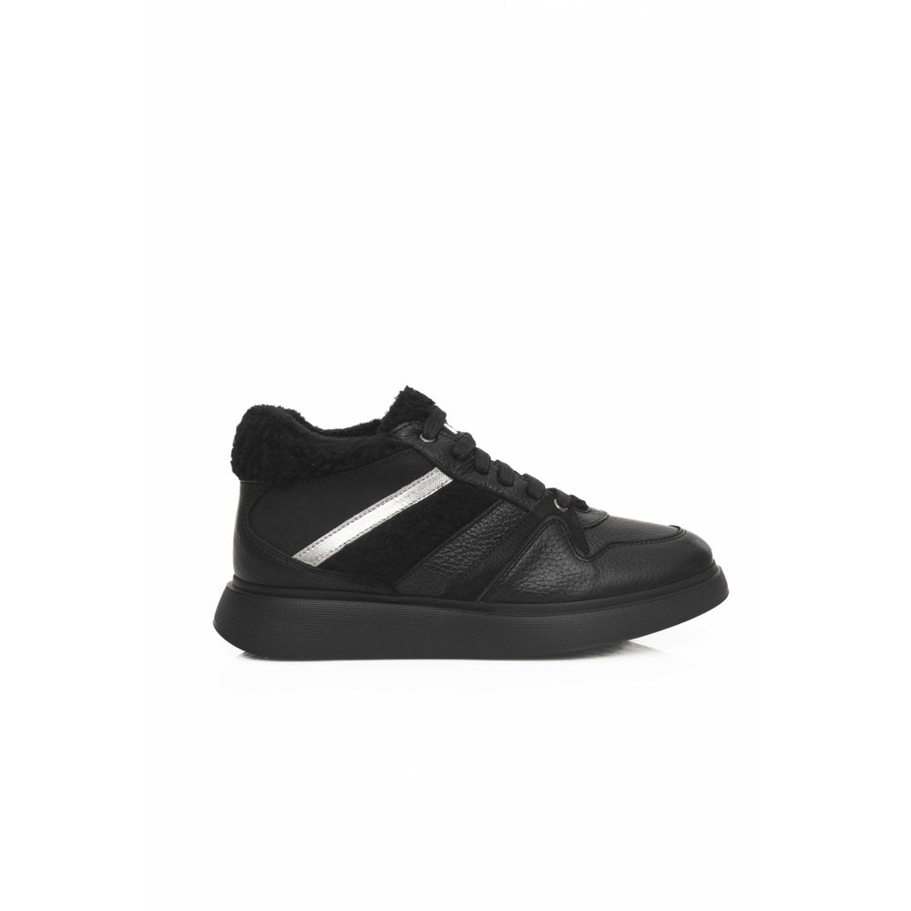 Black Leather Women Sneaker - SEHABRANDS