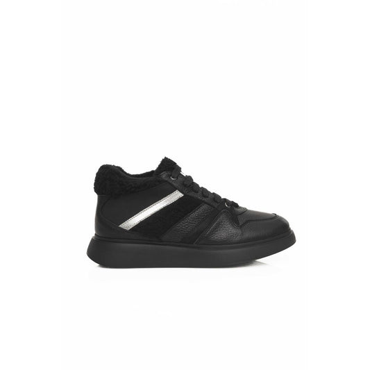 Black Leather Women Sneaker - SEHABRANDS