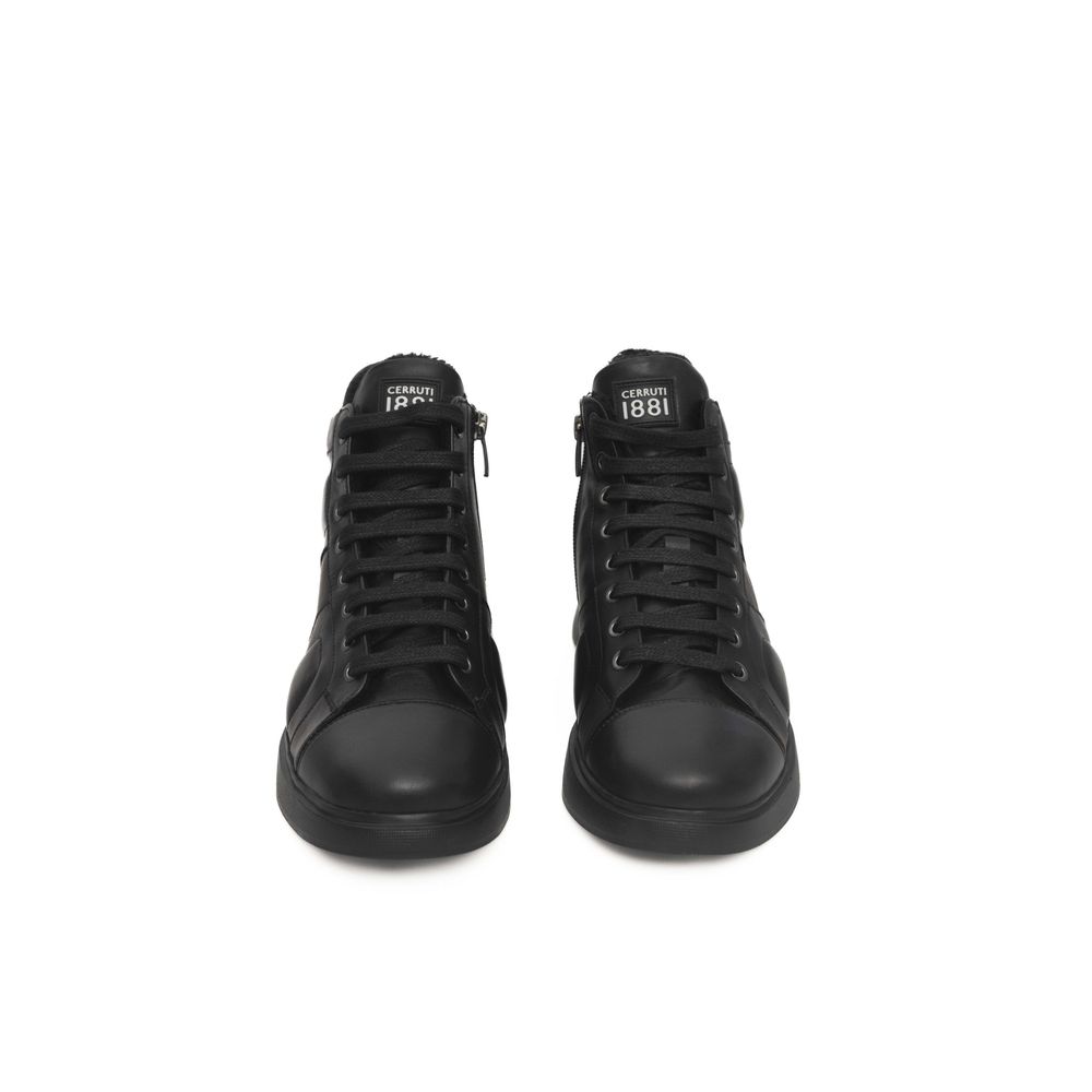 Black Leather Women Sneaker - SEHABRANDS