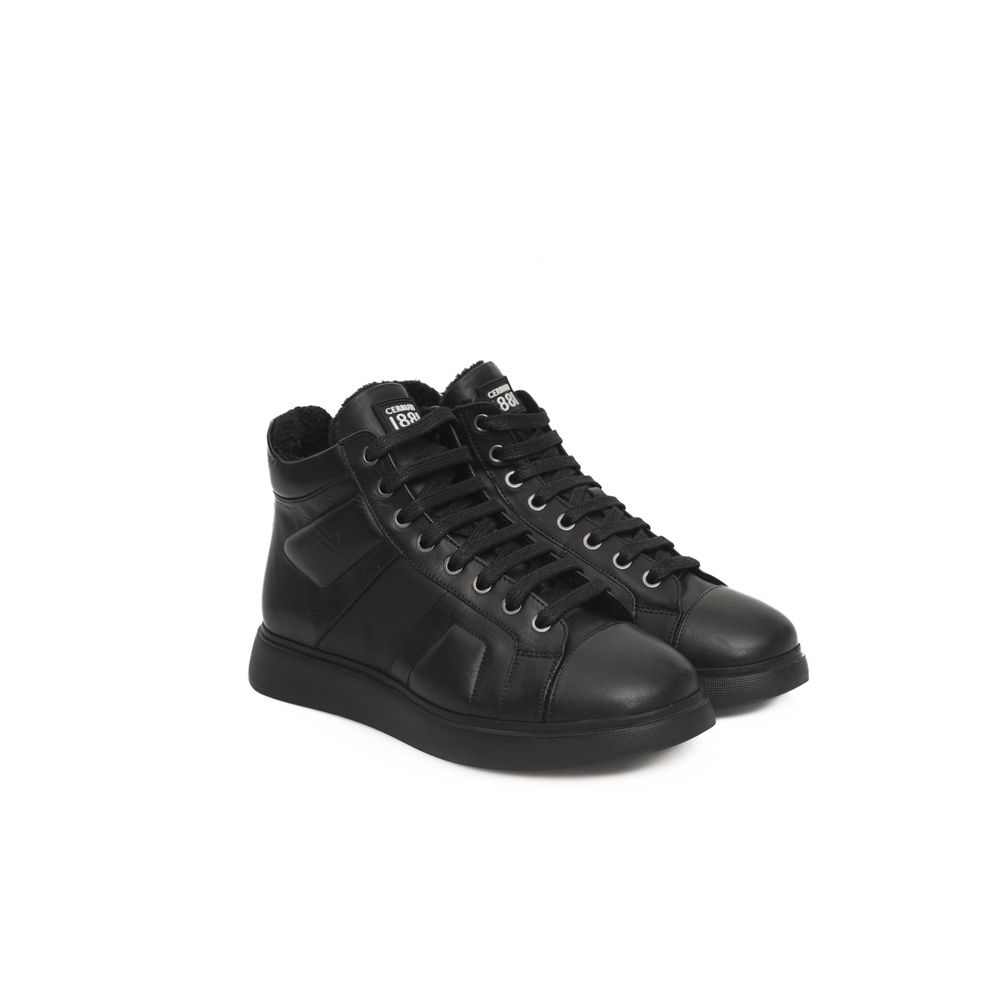 Black Leather Women Sneaker - SEHABRANDS