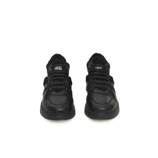 Black Leather Women Sneaker - SEHABRANDS