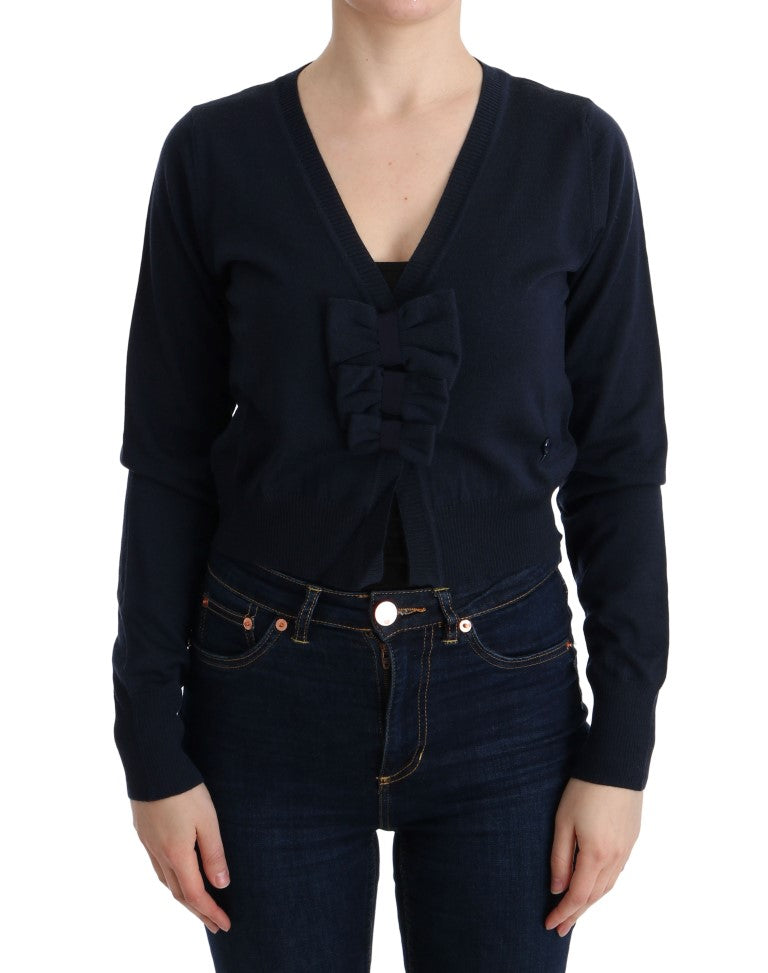 Elegant Blue Wool Cardigan Sweater - SEHABRANDS