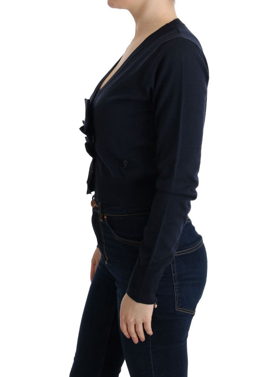 Elegant Blue Wool Cardigan Sweater - SEHABRANDS