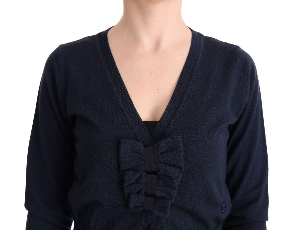 Elegant Blue Wool Cardigan Sweater - SEHABRANDS