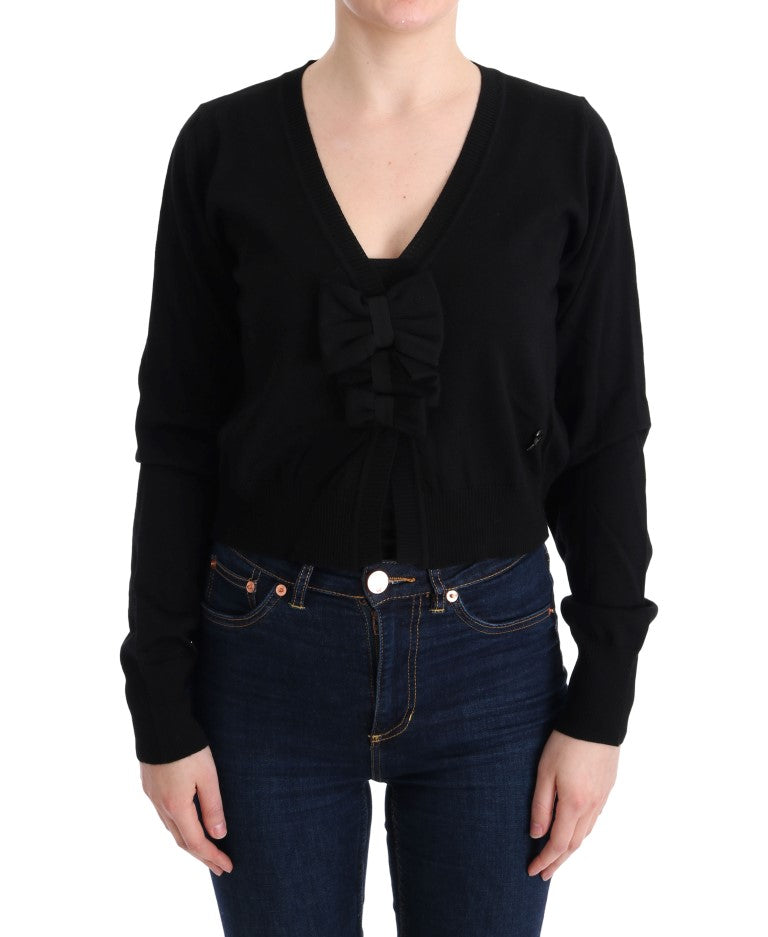 Elegant Black Wool Cardigan Sweater - SEHABRANDS