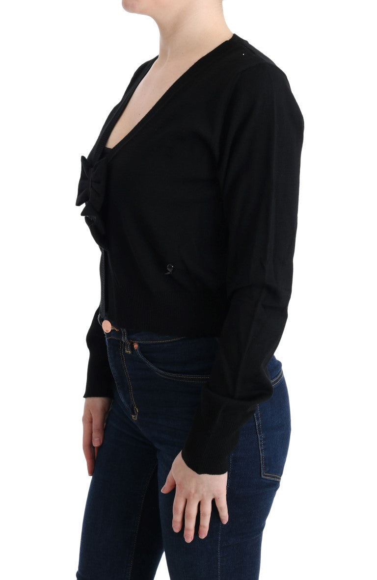 Elegant Black Wool Cardigan Sweater - SEHABRANDS