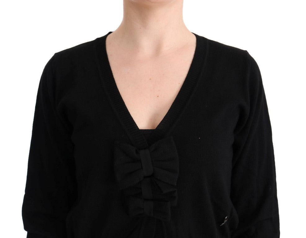 Elegant Black Wool Cardigan Sweater - SEHABRANDS