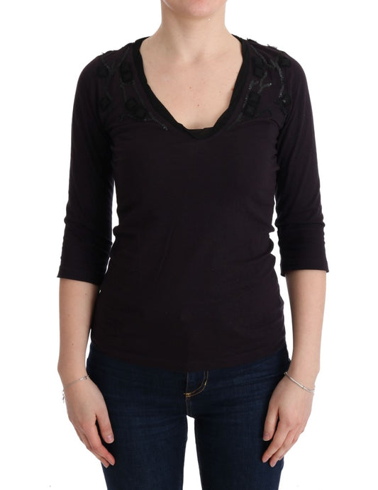 Elegant Purple V-Neck Blouse Tee - SEHABRANDS