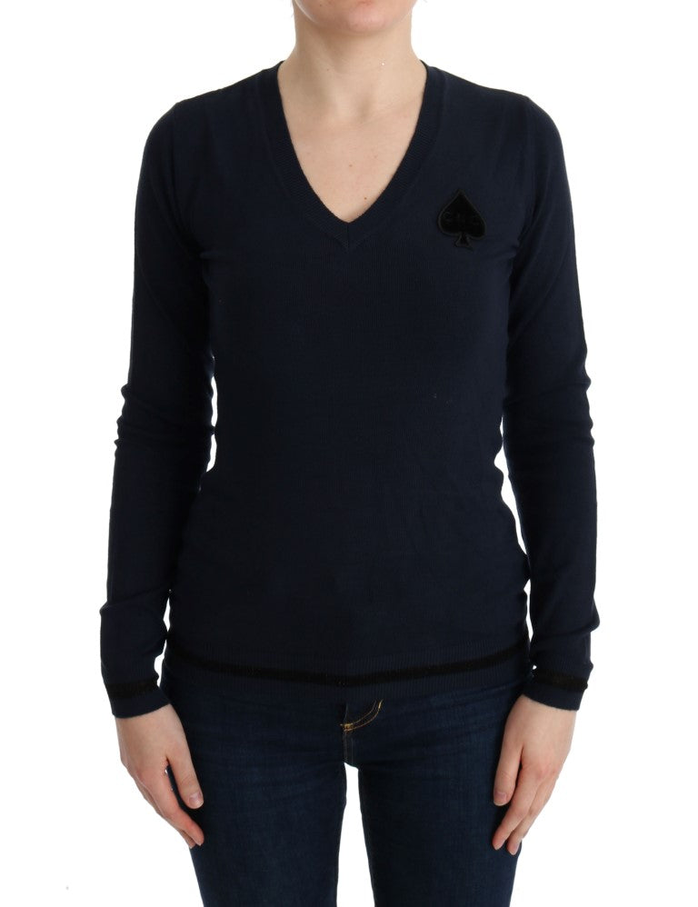 Elegant Blue V-Neck Sweater - SEHABRANDS