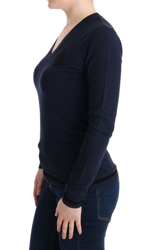 Elegant Blue V-Neck Sweater - SEHABRANDS